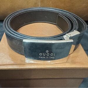 Gucci Tom Ford Era Black Leather Gucci Belt with Silver Buckle Size 36